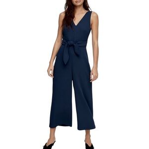 Aritzia Wilfred Ecoulement Belted V-Neck Jumpsuit Navy Blue Belted V-Neck Sz 6